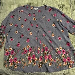 Moa Moa Pink Floral Striped Blouse